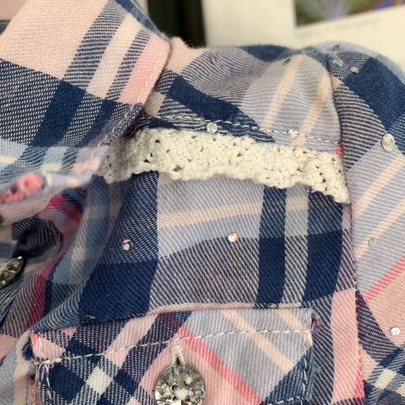 LITTLE LASS High/Low Top, Plaid w/Crystals and Rhinestones, Size: 12 mo. - Picture 8 of 12
